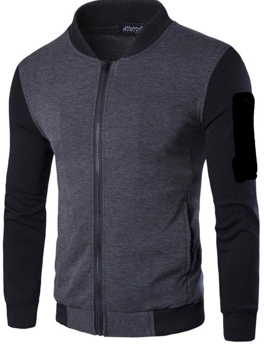 Men's Grey Polyester Jacket - 1 Pc - Plain Pattern Style