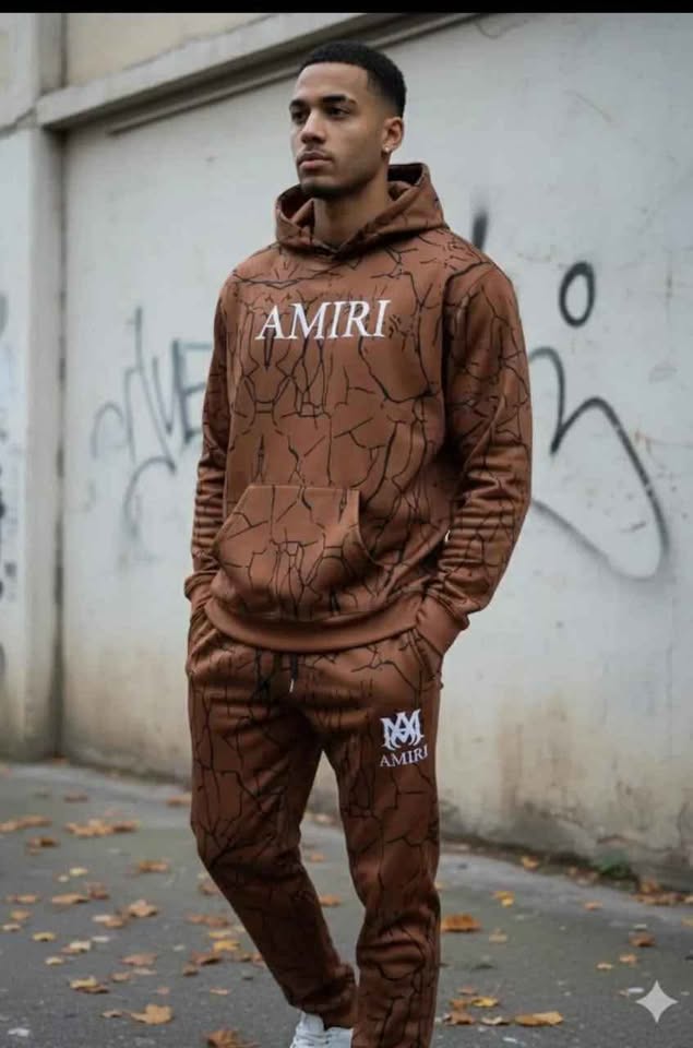 AMIRI Fleece Graphic Sublimation Hoodie Track Suit (Brown)