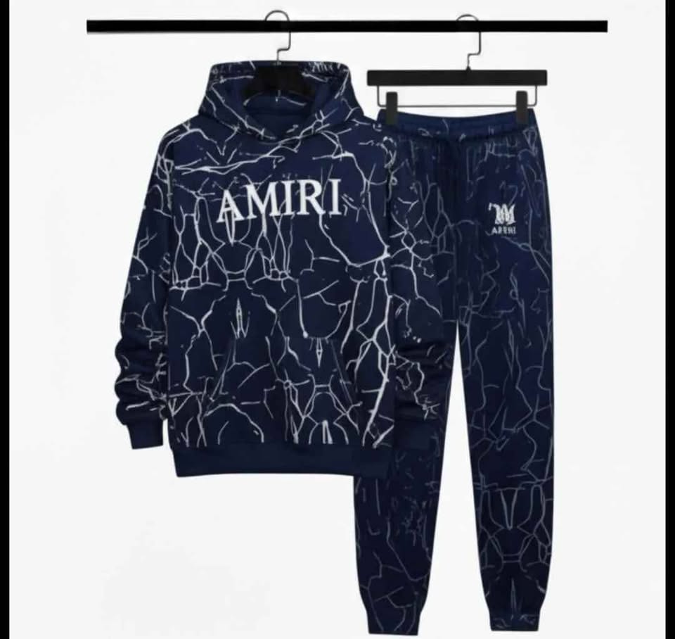 AMIRI Fleece Graphic Sublimation Hoodie Track Suit (Navy)