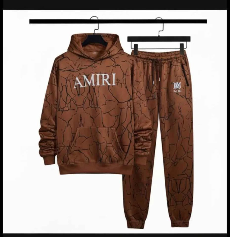 AMIRI Fleece Graphic Sublimation Hoodie Track Suit (Brown)