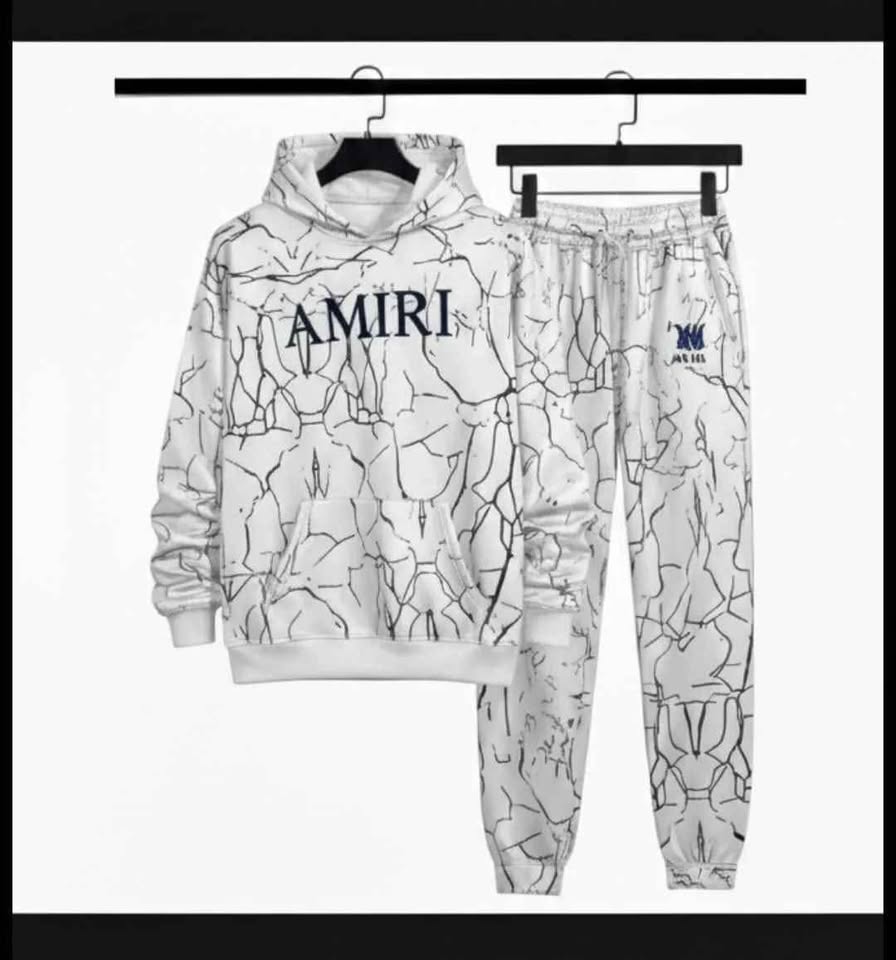 AMIRI Fleece Graphic Sublimation Hoodie Track Suit (Off White)