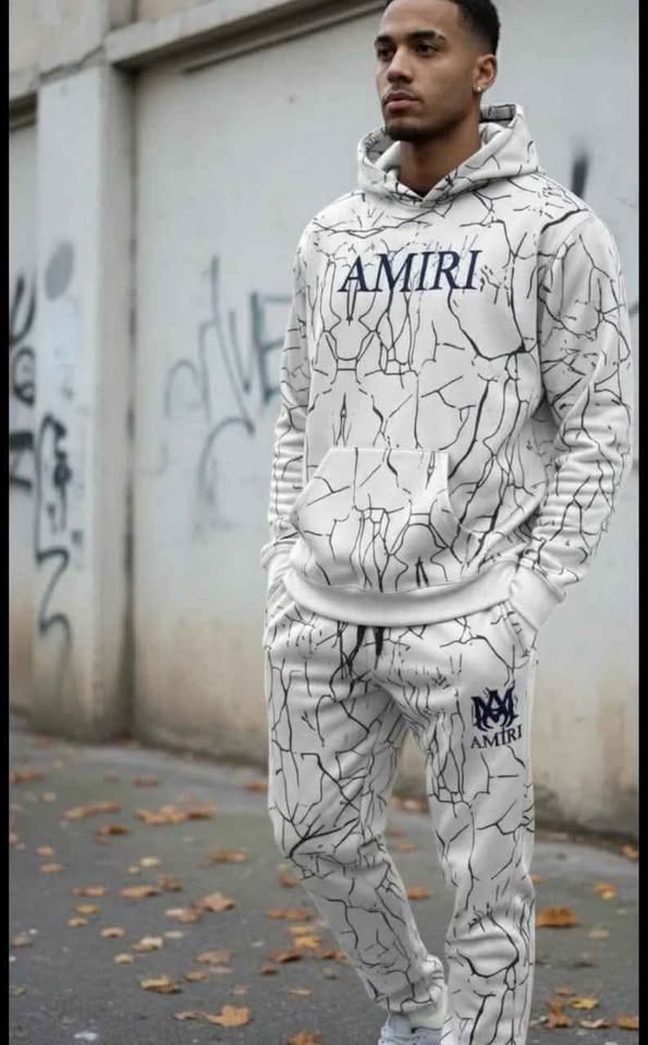 AMIRI Fleece Graphic Sublimation Hoodie Track Suit (Off White)