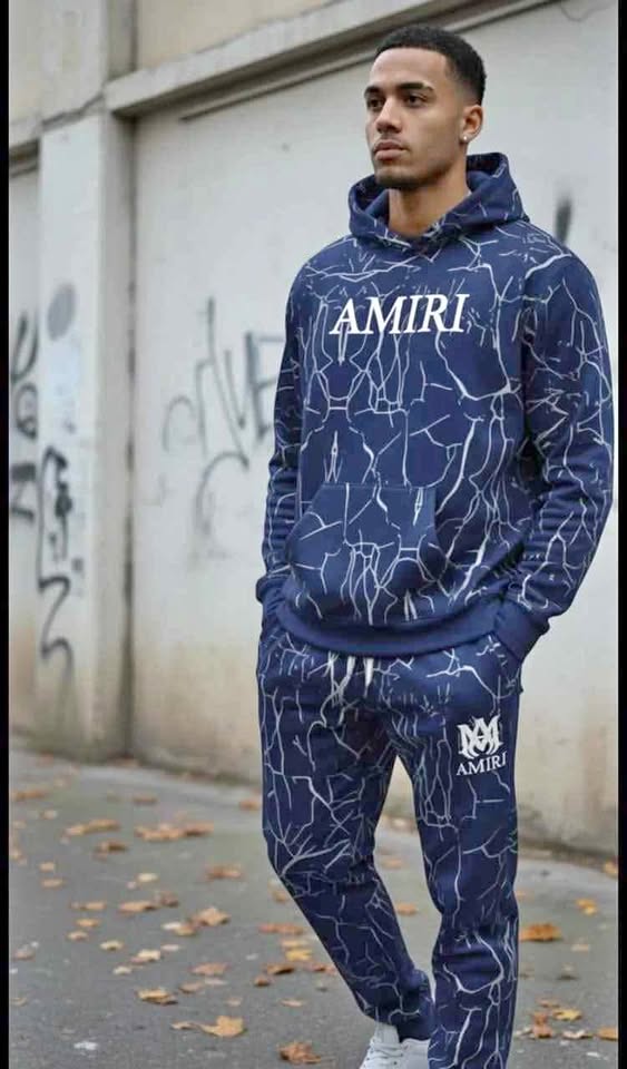 AMIRI Fleece Graphic Sublimation Hoodie Track Suit (Navy)