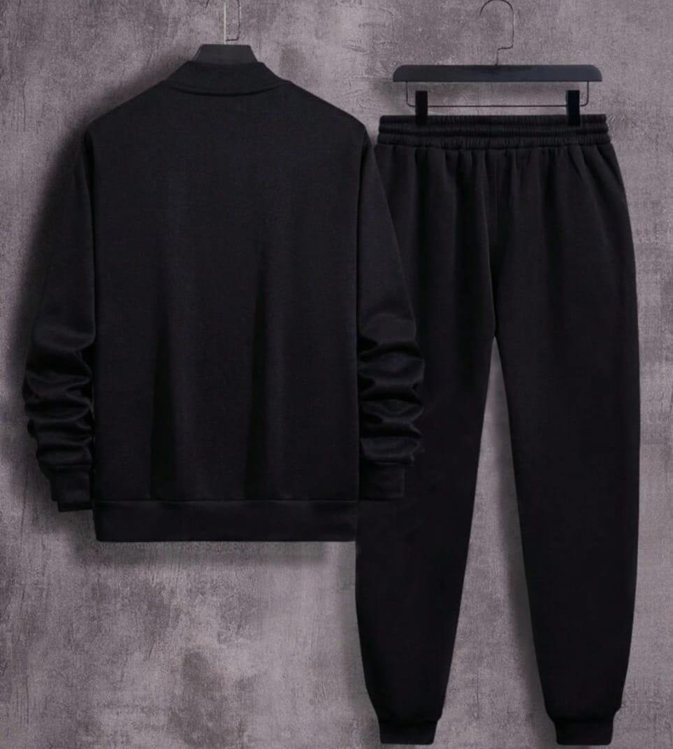 Men's Fleece Zipper Track Suit - 2 Pcs in Black