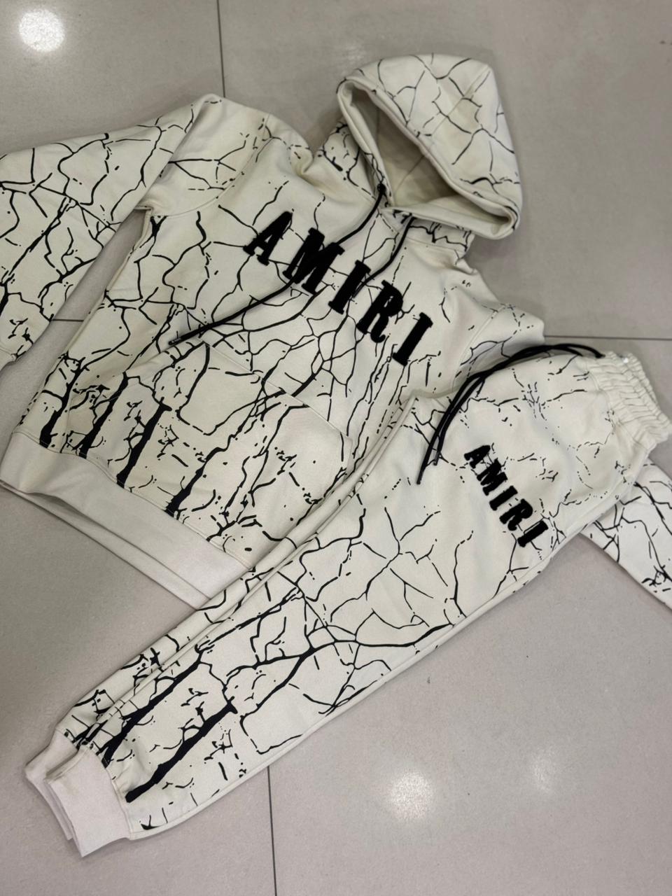 AMIRI Fleece Graphic Sublimation Hoodie Track Suit (Off White)