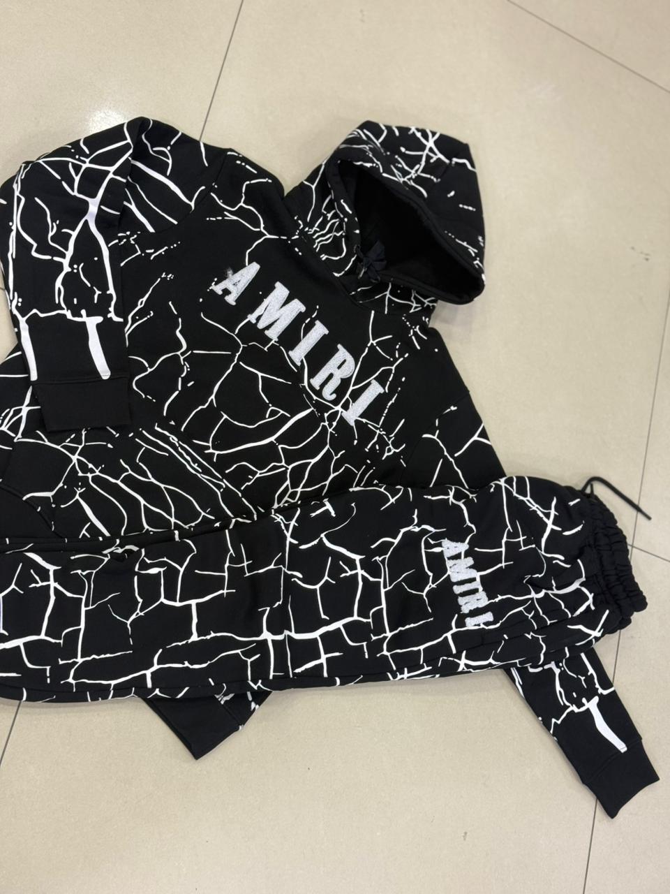 AMIRI Fleece Graphic Sublimation Hoodie Track Suit (Black)